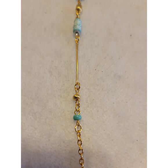 Bohemian Blue Beaded Necklace Gold Tone Dainty Minimalist Elegant Jewelry - Picture 8 of 8